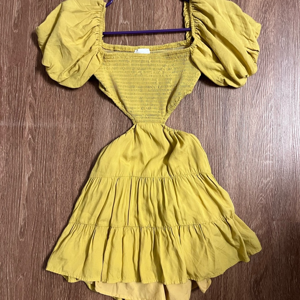 Yellow Puff Sleeve Mini Dress